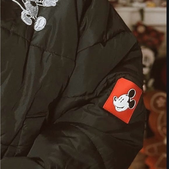 Black Puffer Jacket with Mickey Mouse Embroidery - Picture 3 of 4